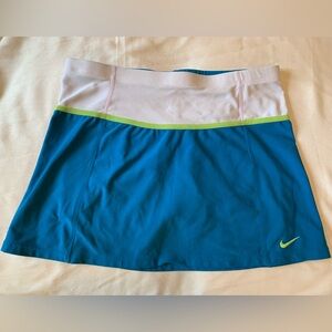 Blue and White Athletic Skort with Green Accent